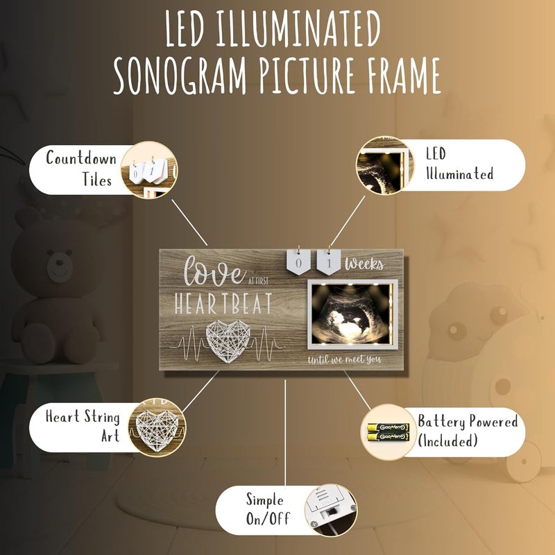 EURSET LED Illuminated Baby Sonogram Picture Frame - Countdown Weeks Feature, 4"x3" Ultrasound Photo for Pregnancy Announcements, Gender Reveal, Baby-Shower, New Mom Gifts, Keepsake for Expecting Parents - Image 3
